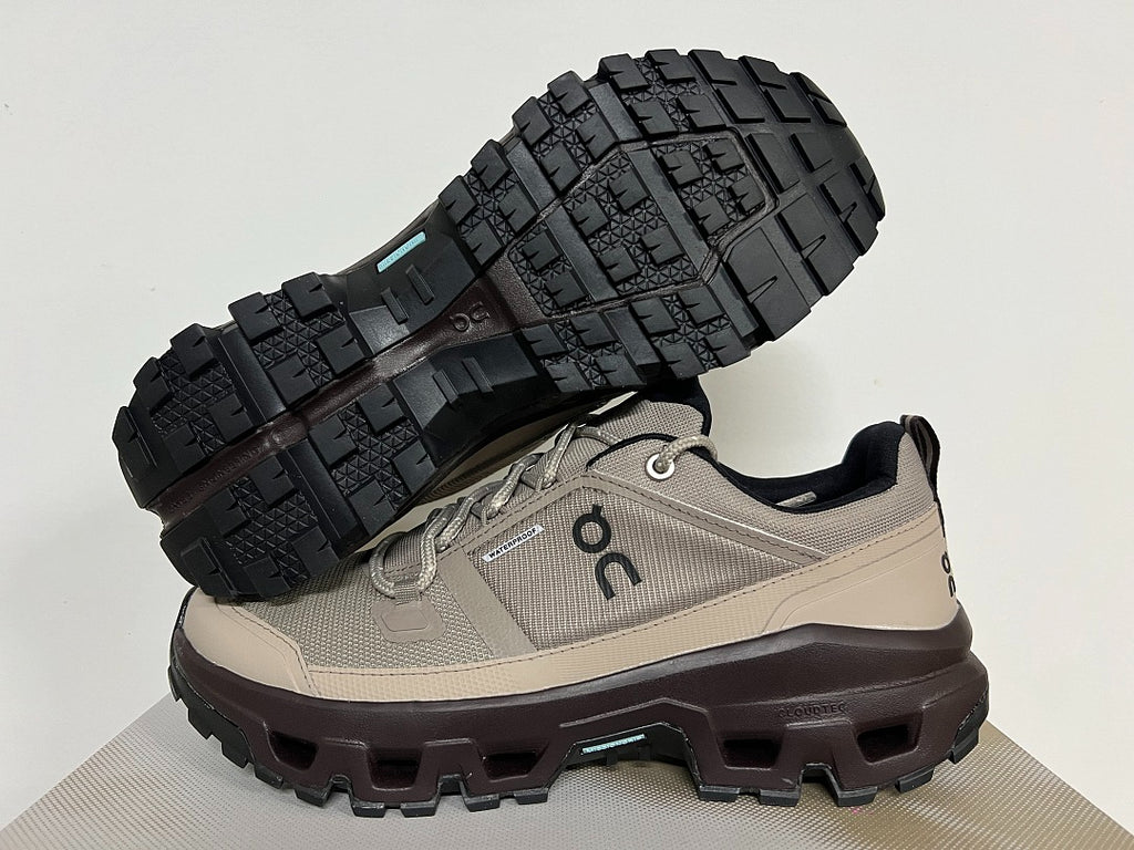 On Cloudrock Low Waterproof Hiking Shoes in Taupe / Beige