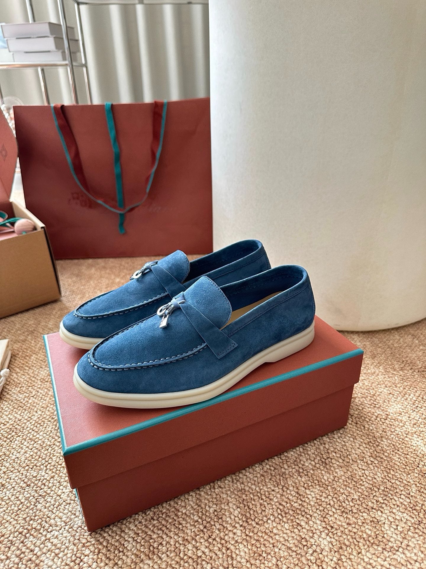 Loro Piana Summer Charms Walk Suede Loafers - Denim Blue
