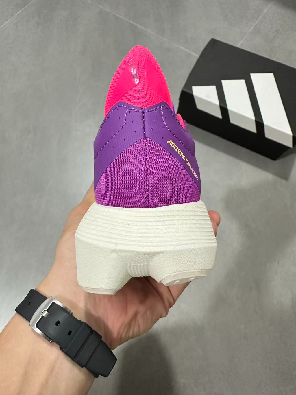 Adidas ADIZERO DRIVE RC Purple / Solar Yellow / Pink colorway