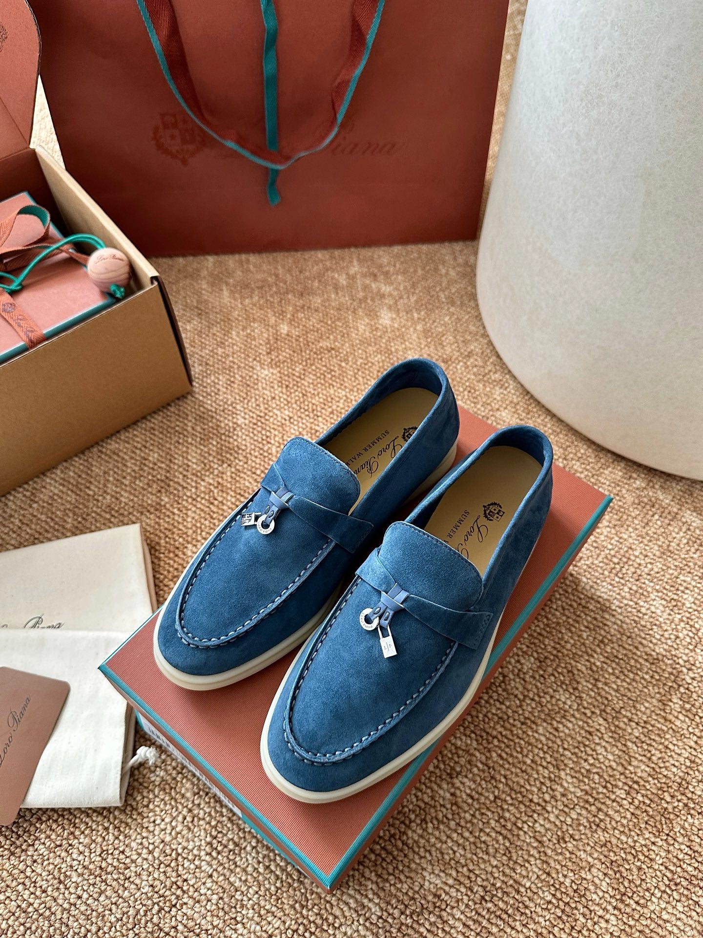 Loro Piana Summer Charms Walk Suede Loafers - Denim Blue