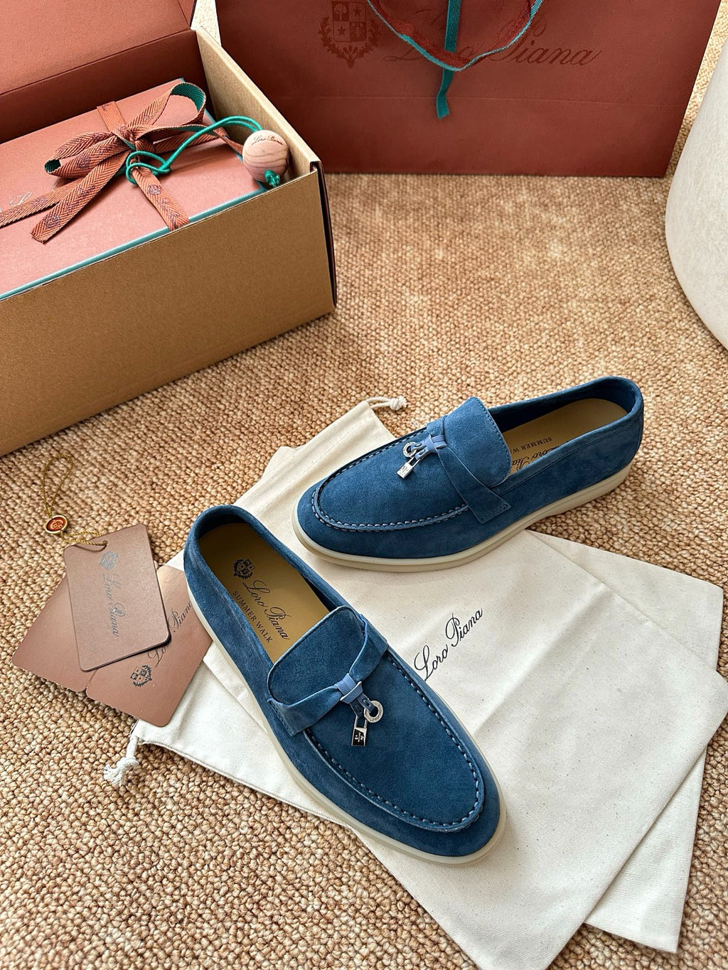 Loro Piana Summer Charms Walk Suede Loafers - Denim Blue