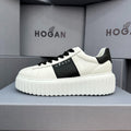 HOGAN White & Black Leather Ridged Platform Casual Sneakers