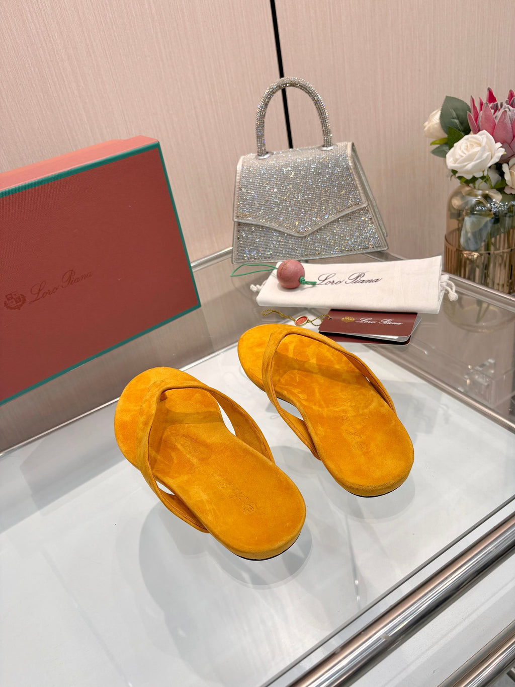 Vintage Orange Suede Luxury Flip Flops Soft Flat Casual Thong Sandals