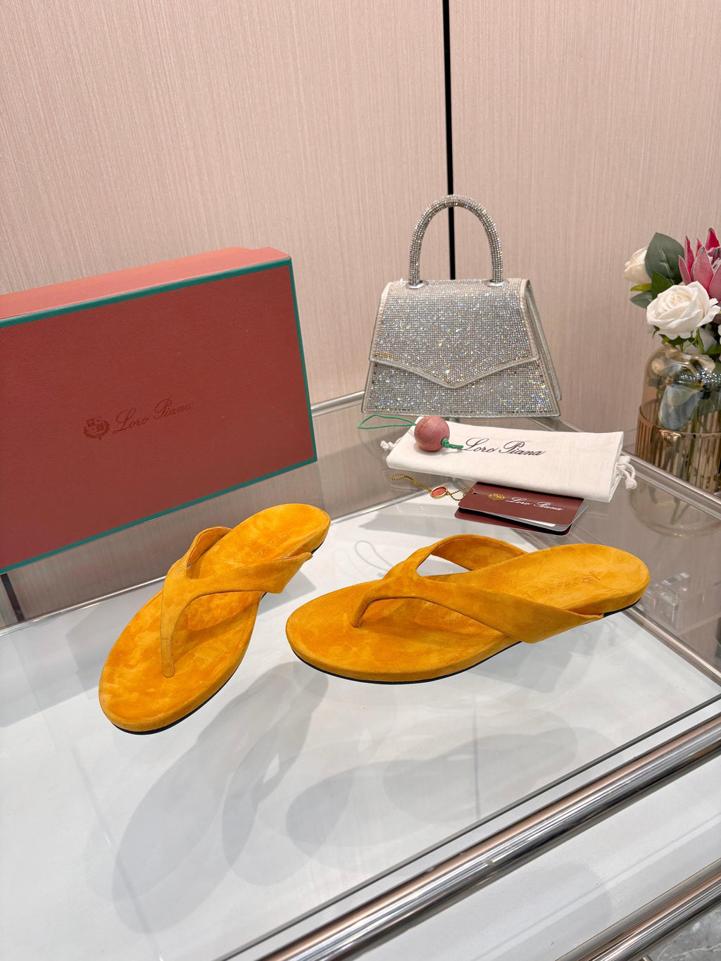 Vintage Orange Suede Luxury Flip Flops Soft Flat Casual Thong Sandals