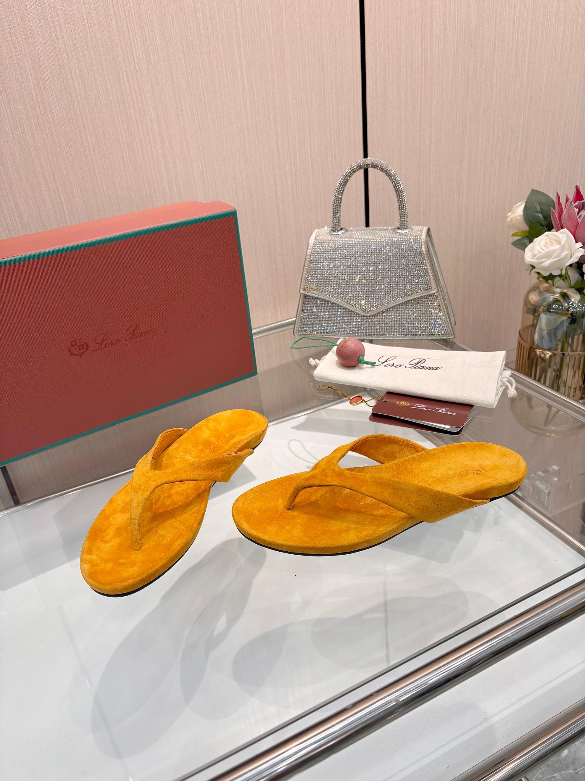 Vintage Orange Suede Luxury Flip Flops Soft Flat Casual Thong Sandals
