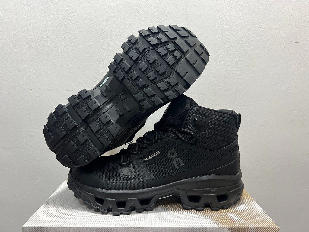 On Cloudrock Mid Waterproof Hiking Boots in All Black / Triple Black