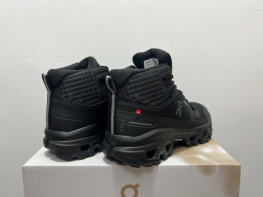 On Cloudrock Mid Waterproof Hiking Boots in All Black / Triple Black