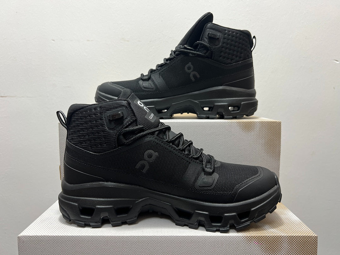 On Cloudrock Mid Waterproof Hiking Boots in All Black / Triple Black
