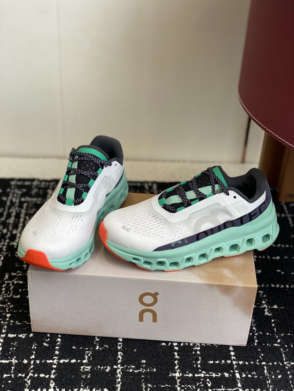 On Cloudmonster Breathable Mesh Running Shoes White Mint Green Orange Shock Absorbing Thick Sole Sneakers for Men Women