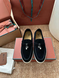 Loro Piana Summer Charms Walk Suede Loafers - Black