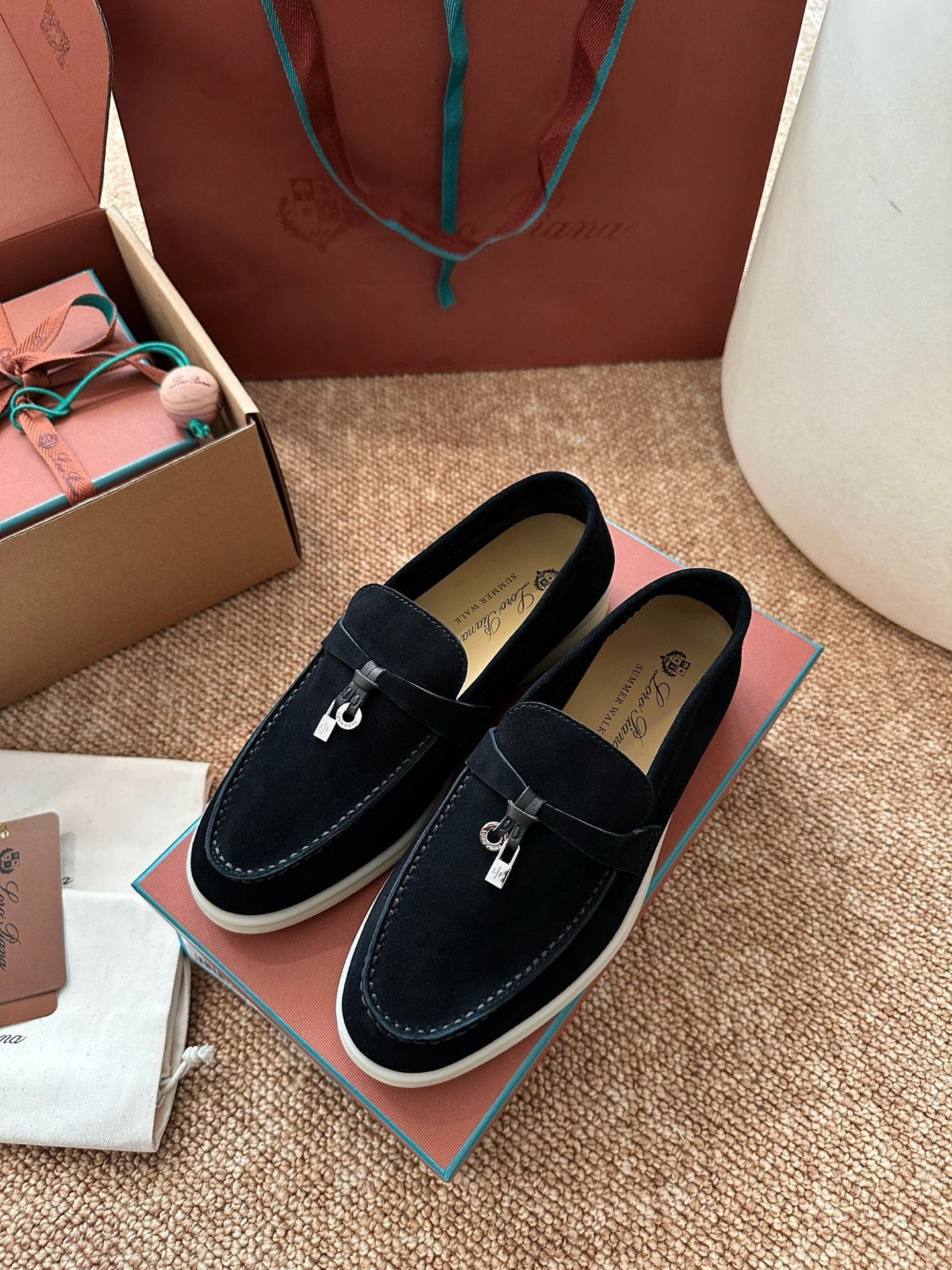 Loro Piana Summer Charms Walk Suede Loafers - Black