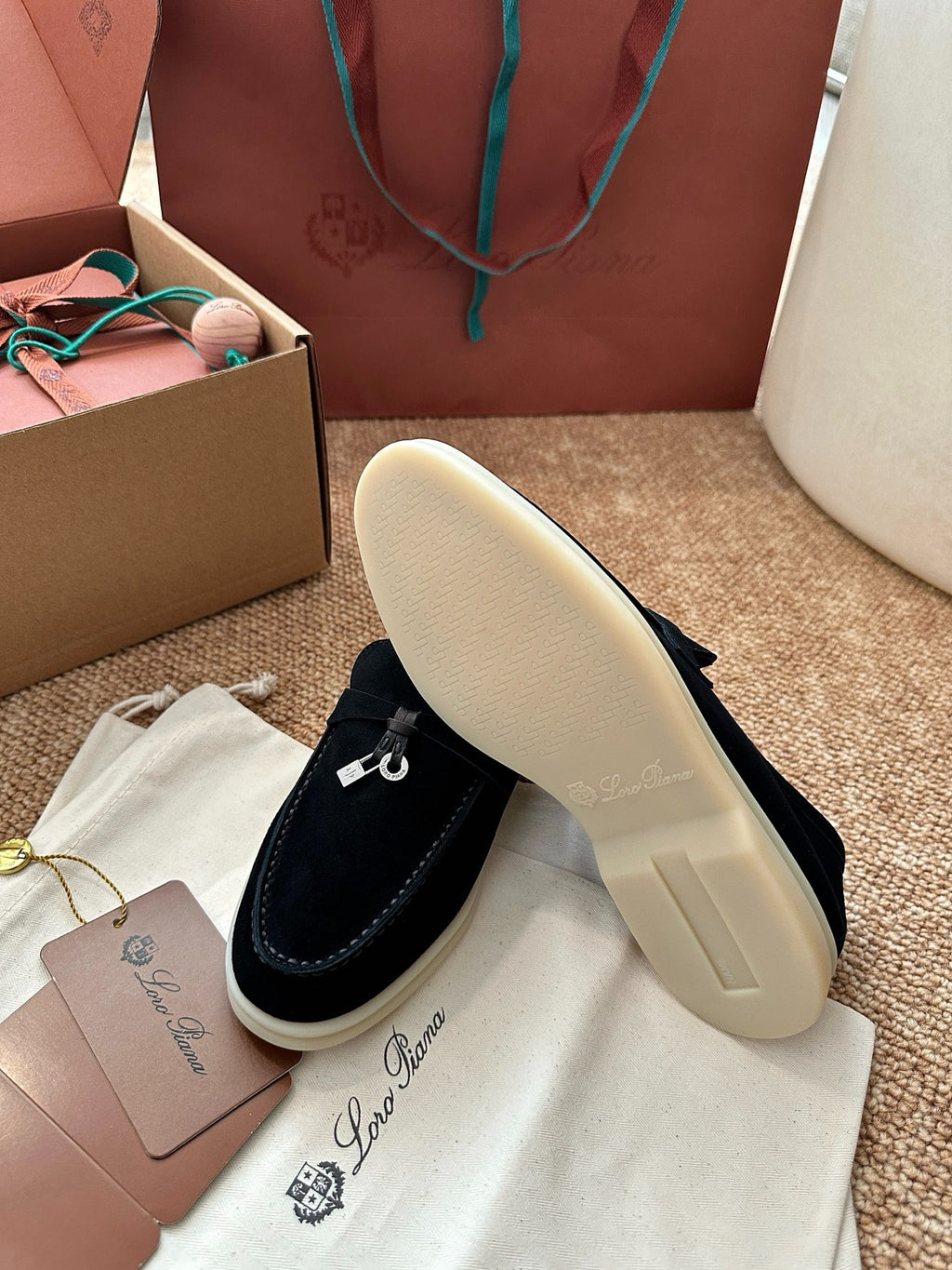 Loro Piana Summer Charms Walk Suede Loafers - Black