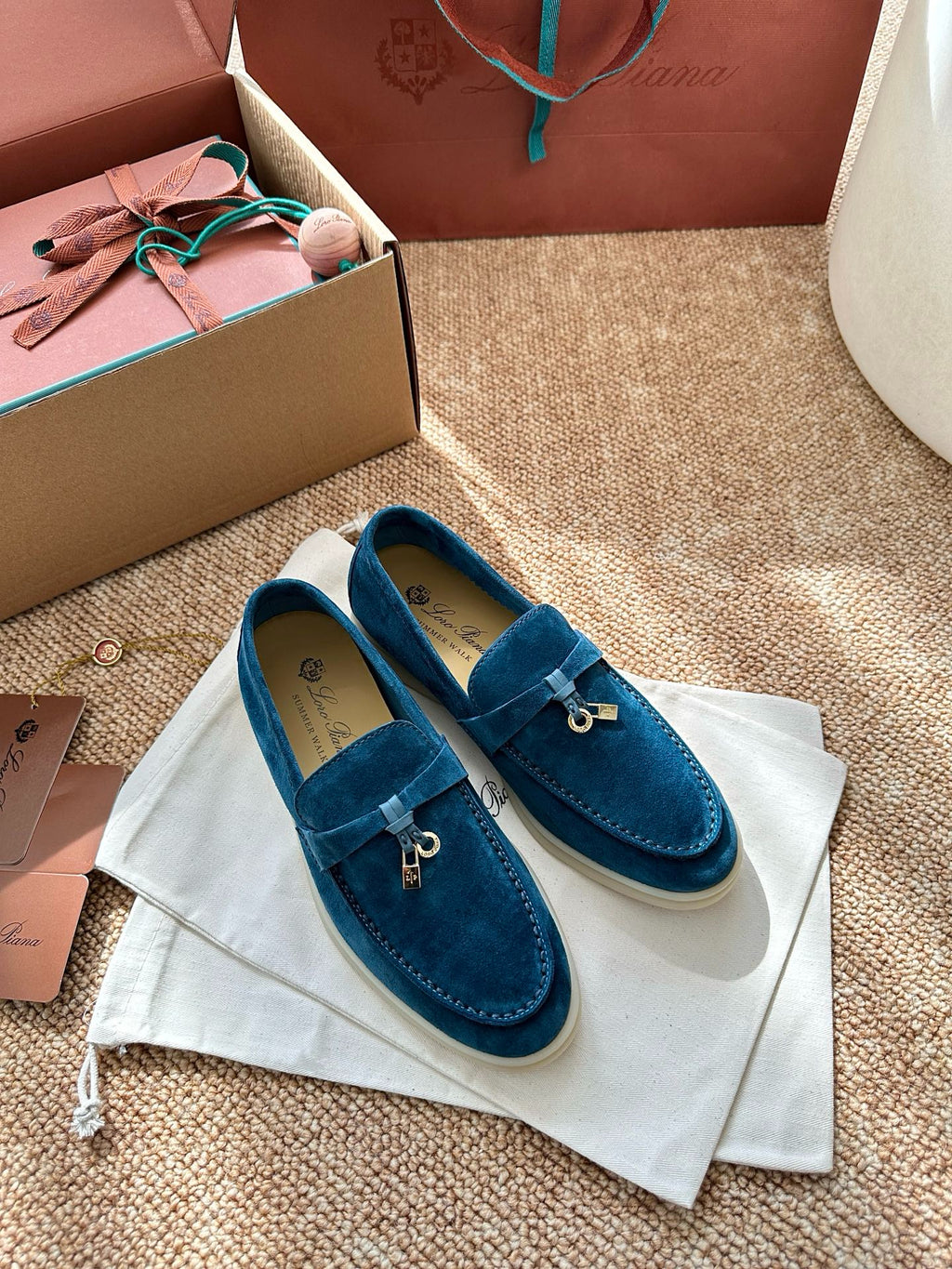 Loro Piana Summer Charms Walk Suede Loafers - Peacock Blue