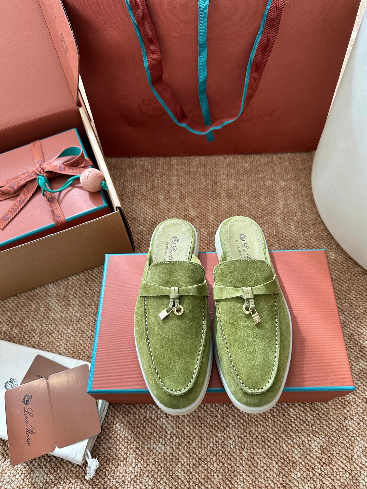 Light Green Suede Slip-On Mules, Loro Piana Style