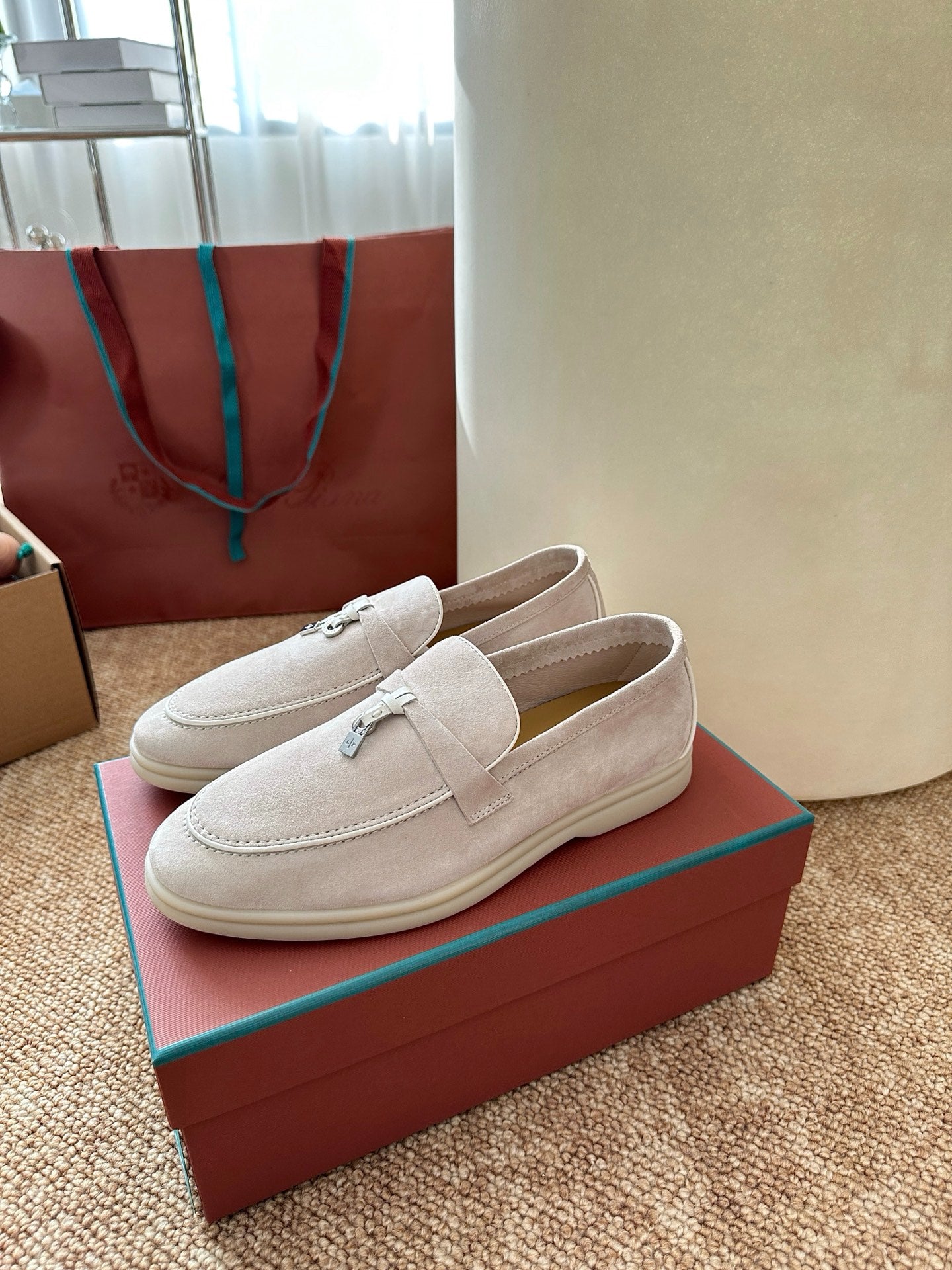Loro Piana Summer Charms Walk Suede Loafers - Off-White
