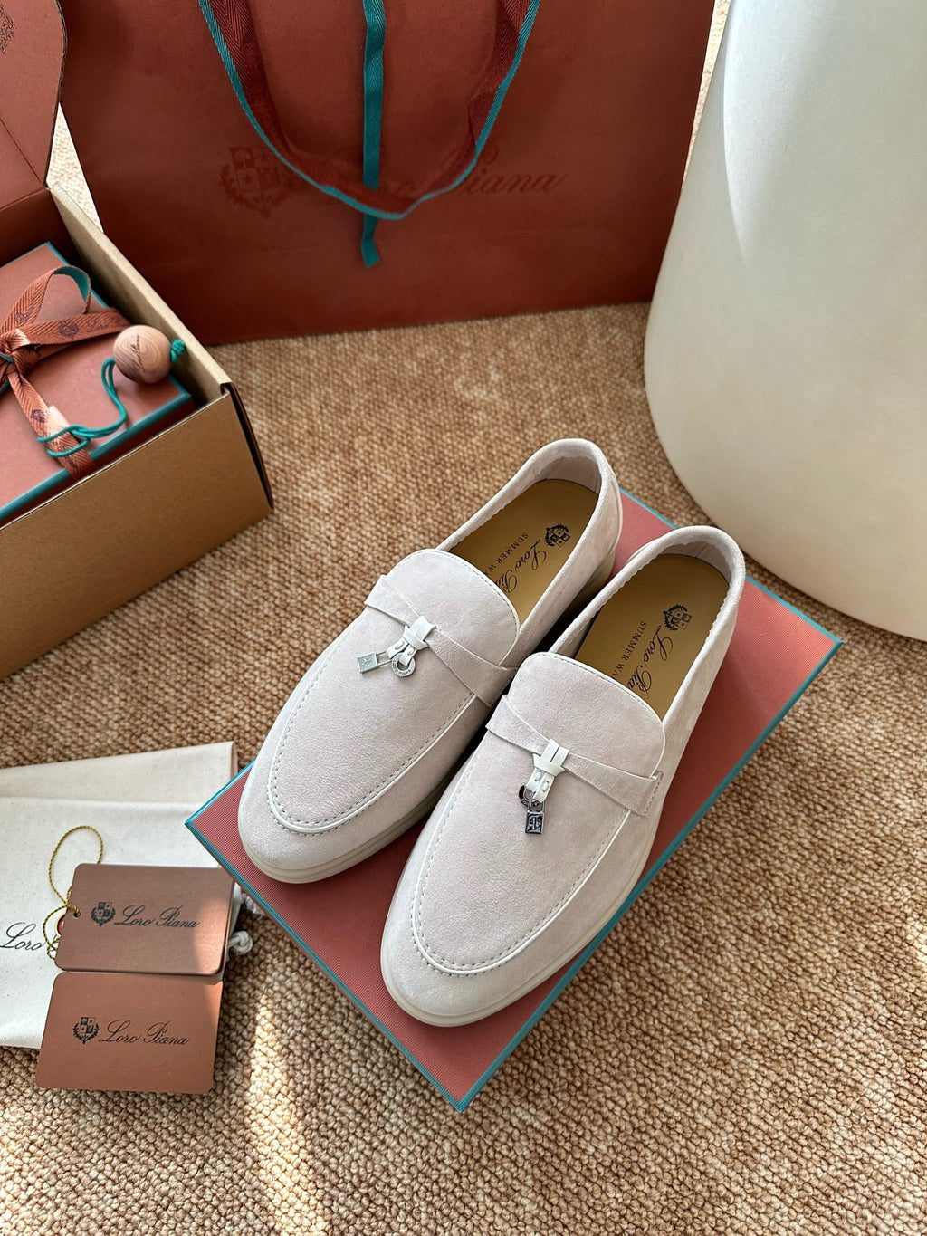 Loro Piana Summer Charms Walk Suede Loafers - Off-White