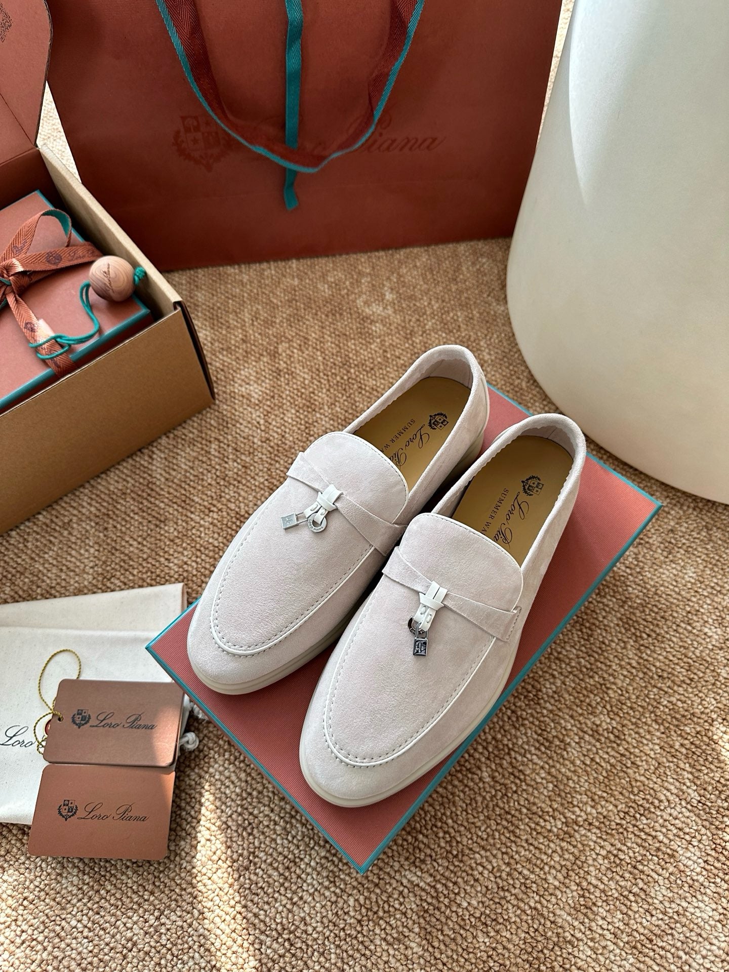 Loro Piana Summer Charms Walk Suede Loafers - Off-White