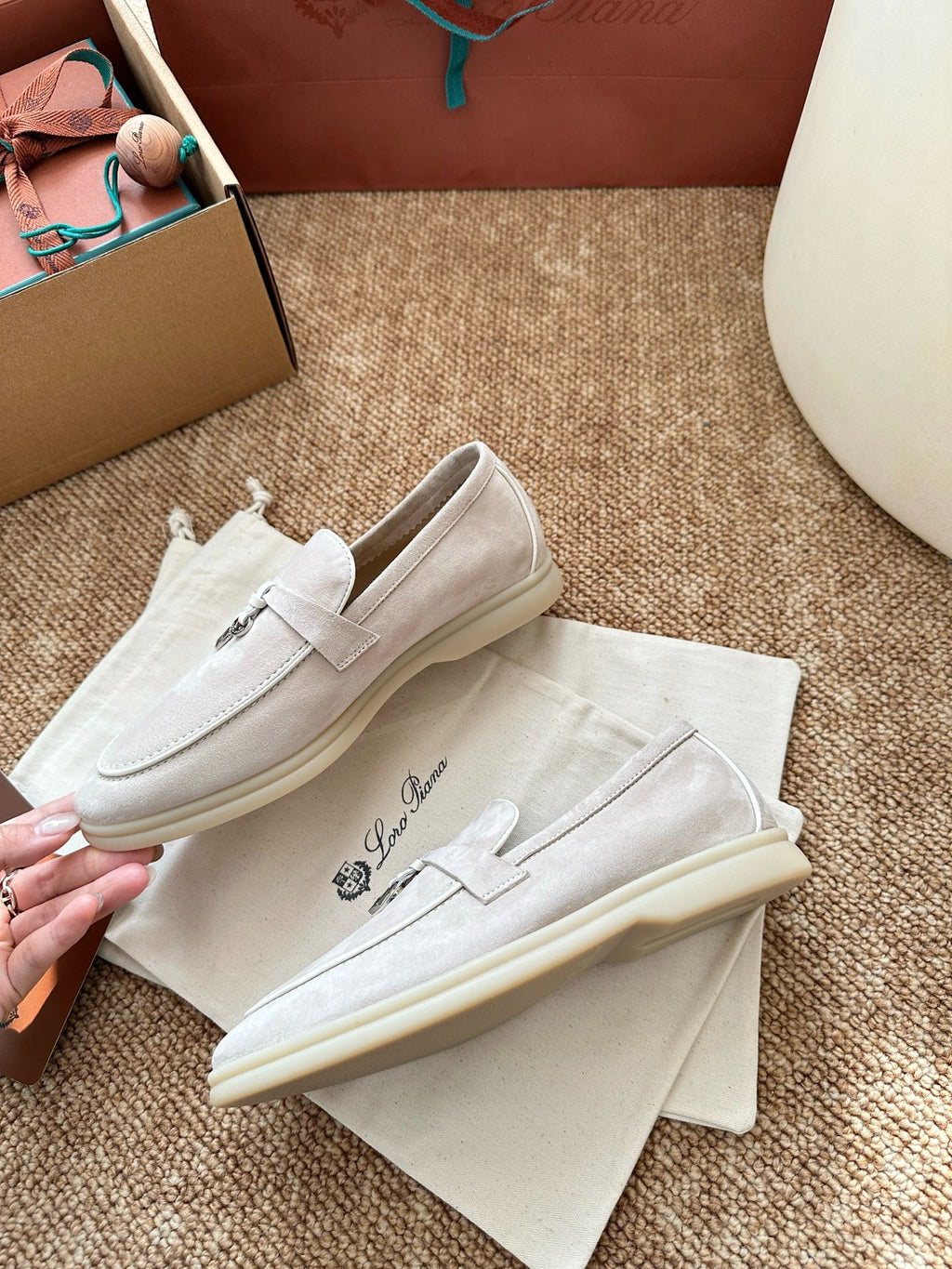 Loro Piana Summer Charms Walk Suede Loafers - Off-White