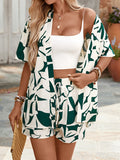 European and American Spring/Summer/Autumn New Random Print and Cut Short Sleeve Cardigan Shorts Elegant Casual Suit Without Suspenders