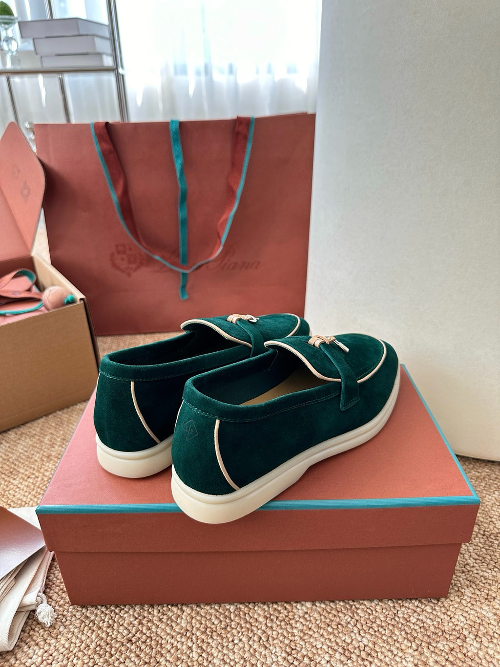 Loro Piana Summer Charms Walk Suede Loafers - Deep Emerald Green