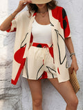 Women's Casual Beach Vacation Orange Floral Ribbed Jacket 2pcs Set, Summer