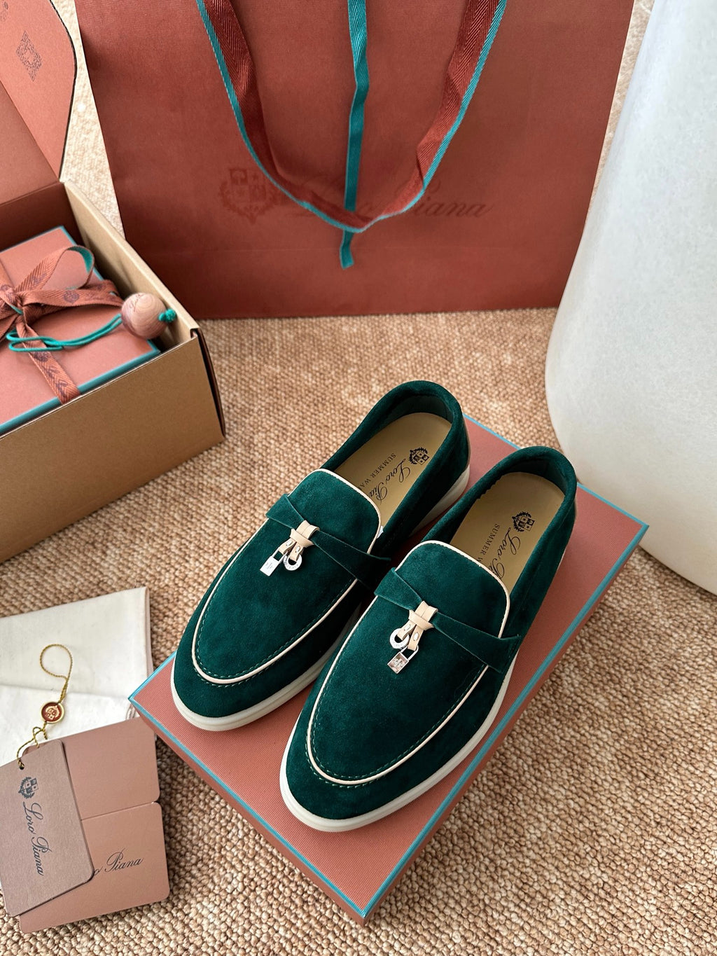Loro Piana Summer Charms Walk Suede Loafers - Deep Emerald Green