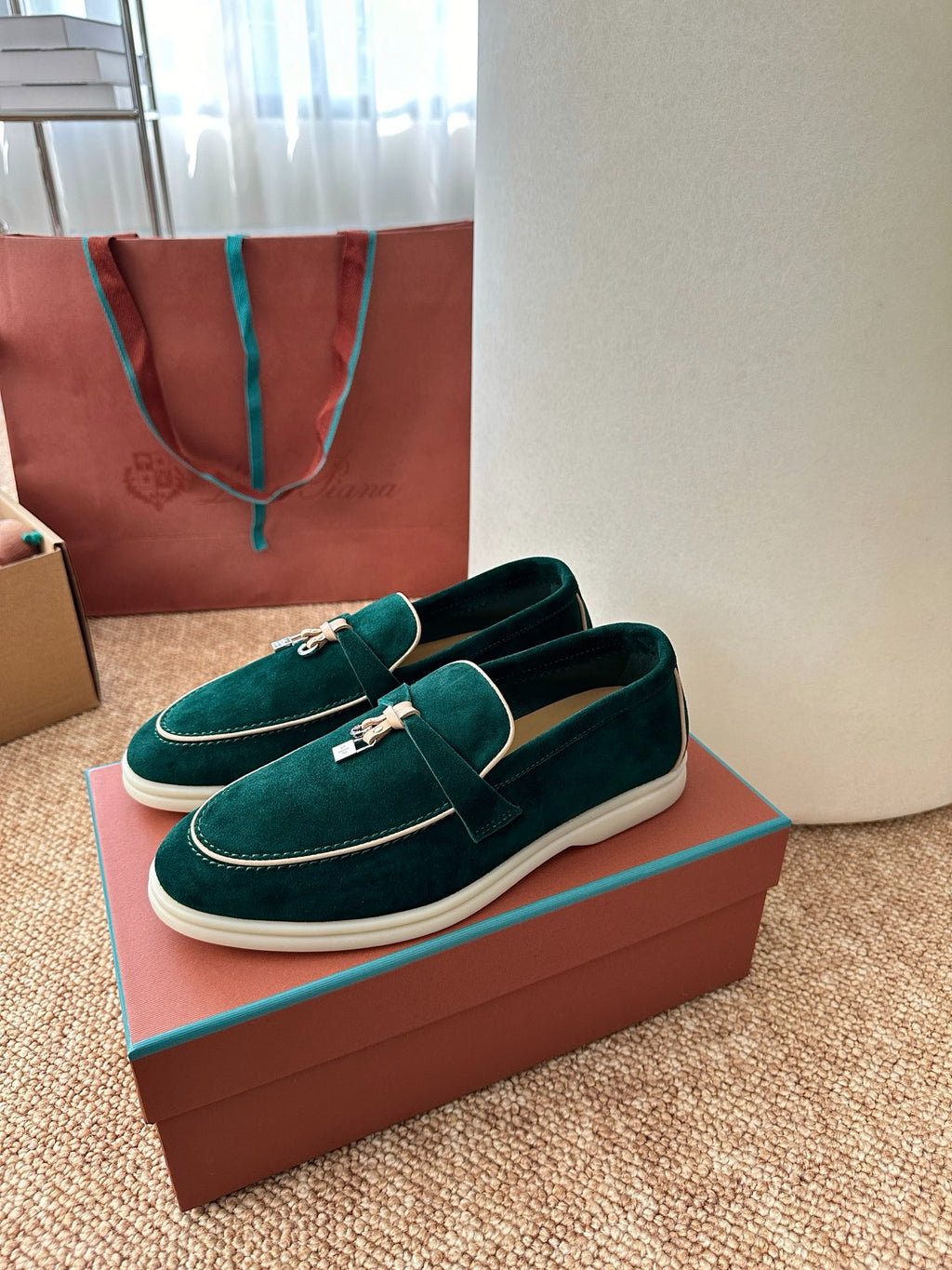 Loro Piana Summer Charms Walk Suede Loafers - Deep Emerald Green