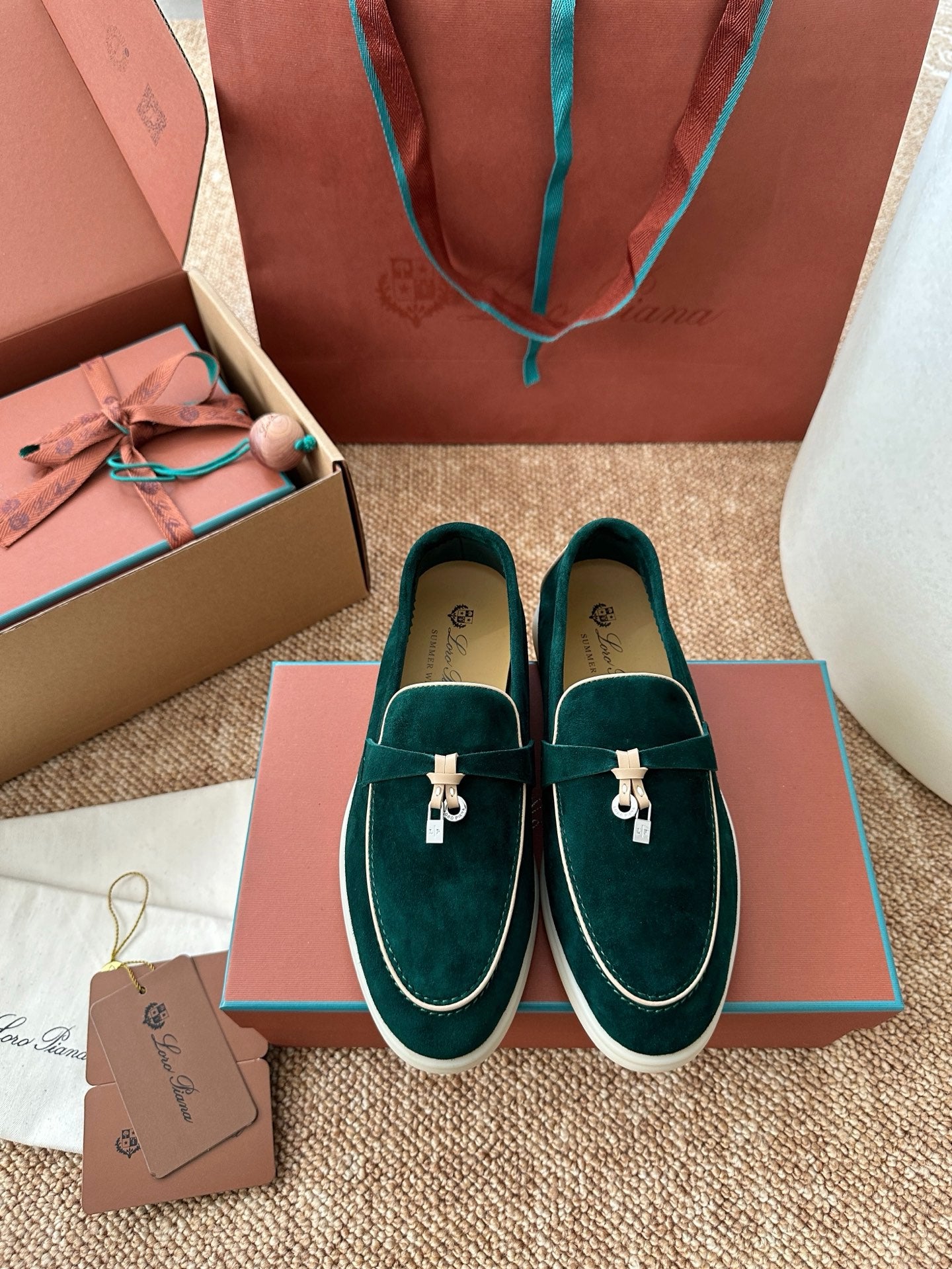 Loro Piana Summer Charms Walk Suede Loafers - Deep Emerald Green
