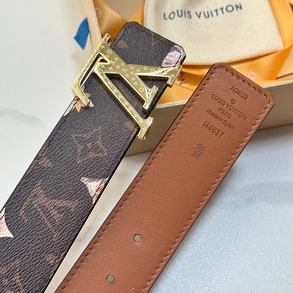 Gradient Blue Monogram Leather Men Belt Silver Engraved Logo Buckle Casual Dress Belt