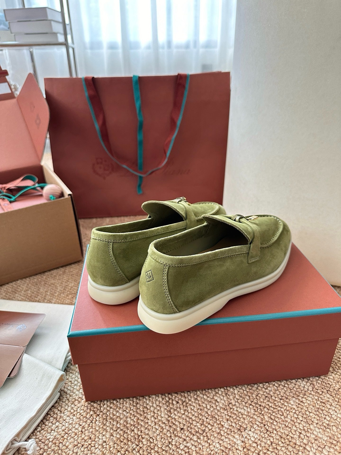 Loro Piana Summer Charms Walk Suede Loafers - Olive Green