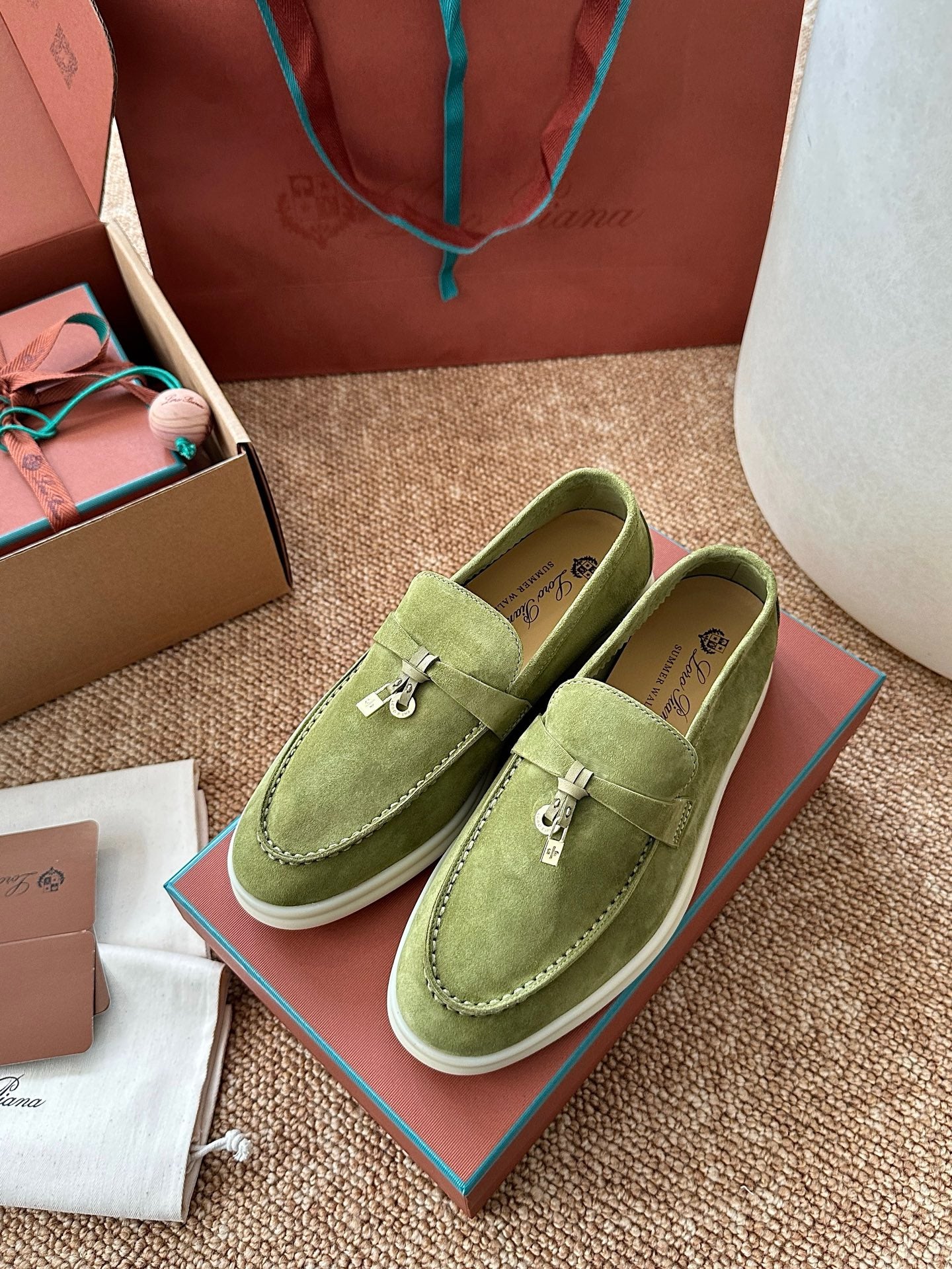 Loro Piana Summer Charms Walk Suede Loafers - Olive Green