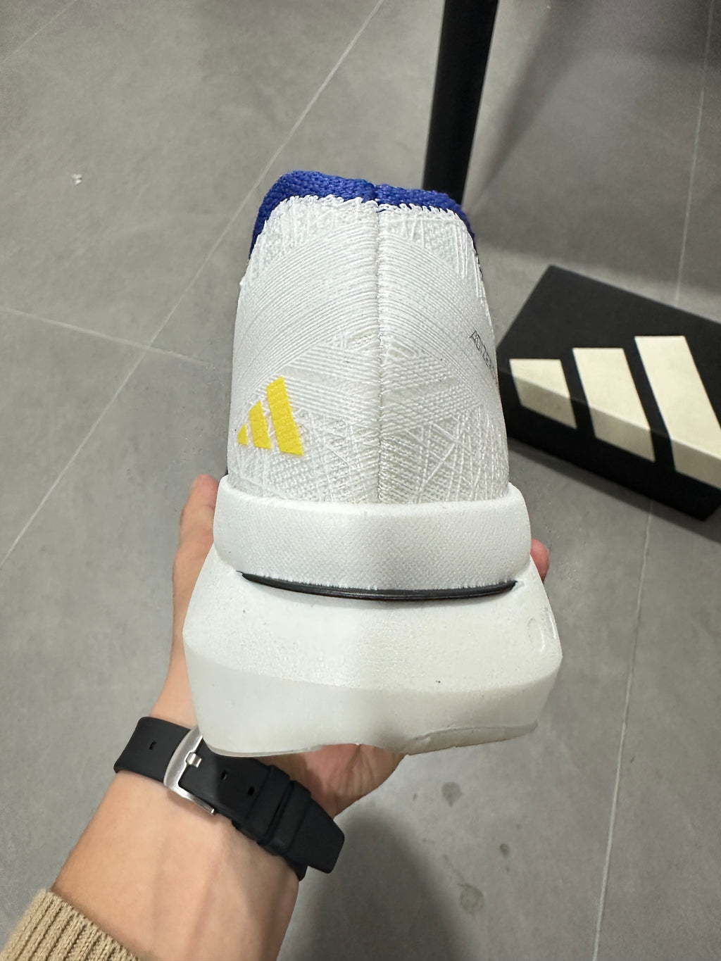 Adidas ADIZERO PRIME X3 STRUNG (Cloud White / Blue / Yellow colorway)