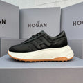 HOGAN Women Full Black Leather H Logo Platform Sneakers White Chunky Thick Sole Height Increasing Casual Walking Shoes