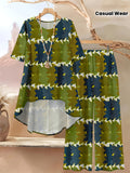 Plus Size - Plus Size - A Casual Two-Piece Set Featuring a Printed Round-Neck Short-Sleeve Top And Long Pants, Perfect for Everyday Wear