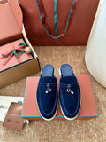 Loro Piana Summer Charms Walk Suede Mules - Navy Blue