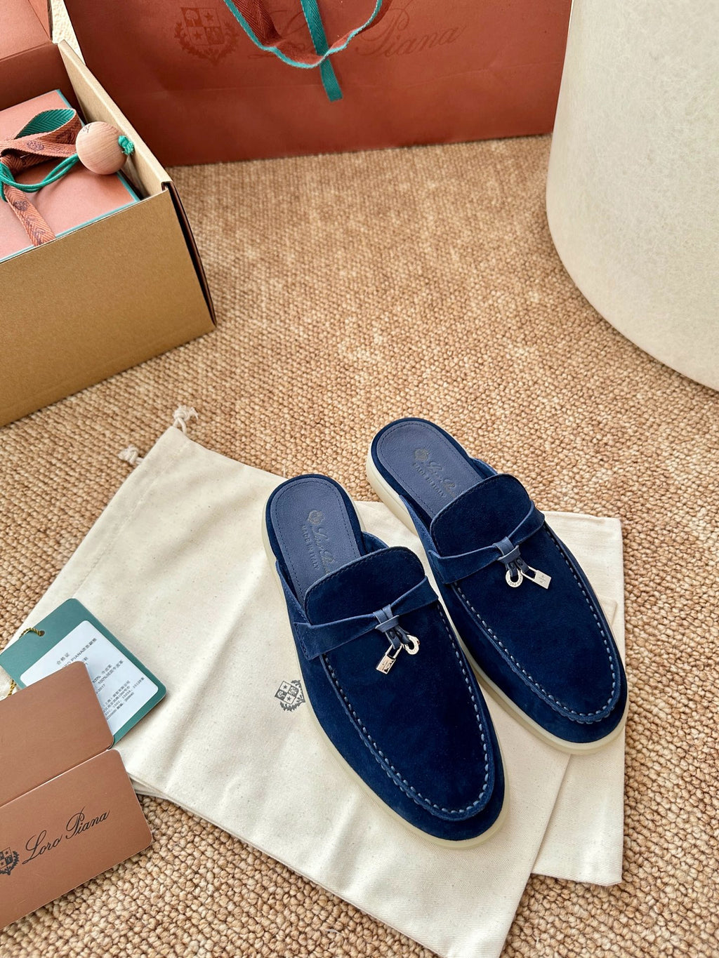 Loro Piana Summer Charms Walk Suede Mules - Navy Blue