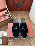 Loro Piana Summer Charms Walk Suede Mules - Black
