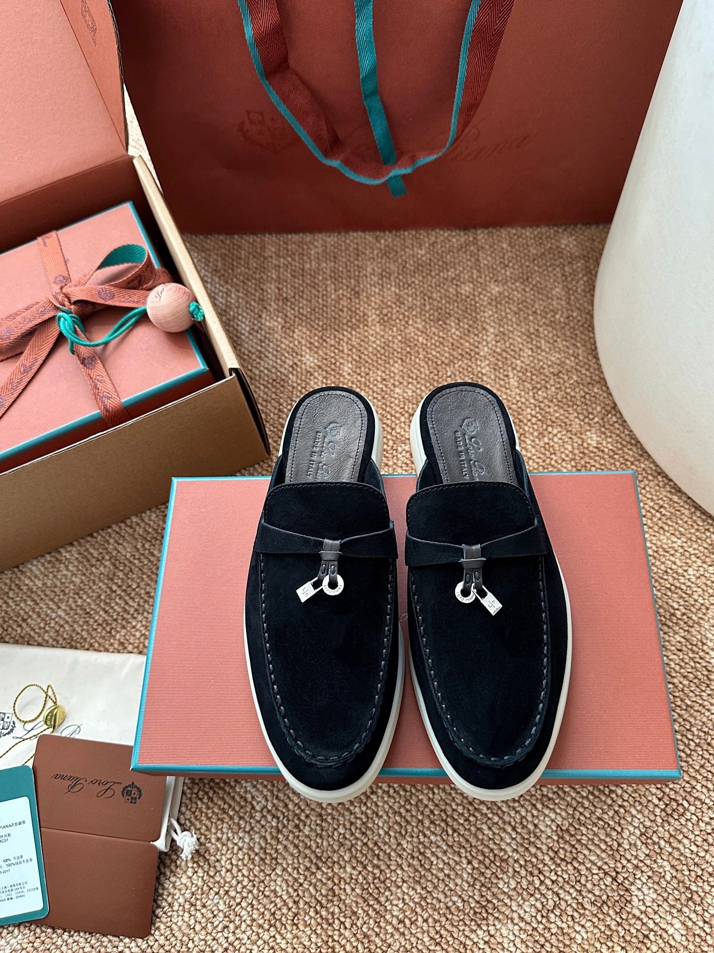 Loro Piana Summer Charms Walk Suede Mules - Black