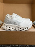 On Cloudmonster Pure White Silver Shock Absorbing Sport Shoes Breathable Mesh Athletic Trainers