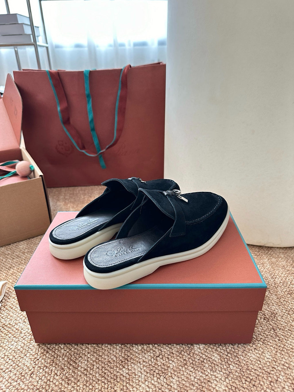 Loro Piana Summer Charms Walk Suede Mules - Black
