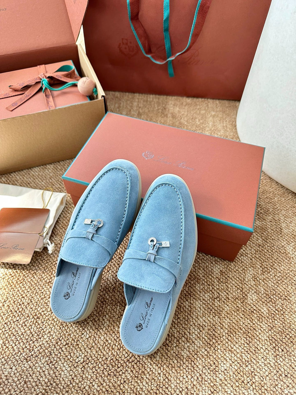 Loro Piana Summer Charms Walk Suede Mules - Light Blue
