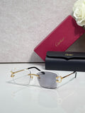 Cartier Gold-Tone Rimless Eyeglasses with Clear Lenses & Crystal-Embellished C-Logo Temples