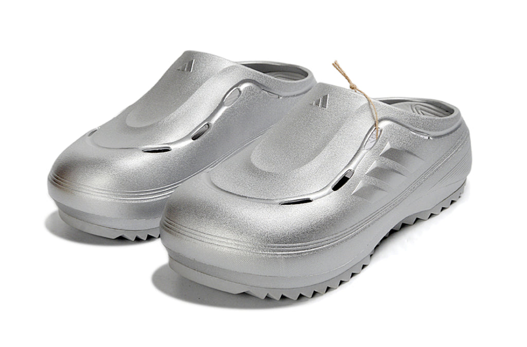 Adidas Adilette Platform Clogs Silver Metallic Slip-On Recovery Shoes JH9855