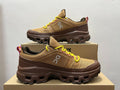 On Cloudrock Low Waterproof Hiking Shoes in Brown with Yellow and Pink Accents (Special Edition)