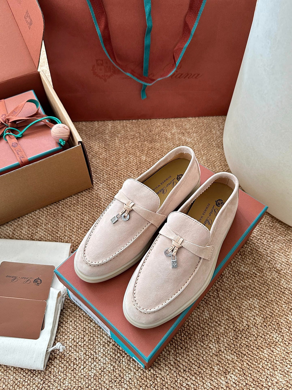 Loro Piana Summer Charms Walk Suede Loafers - Blush Pink
