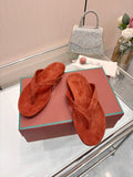 Rust Red Suede Quiet Luxury Flat Flip Flops Women Casual Thong Sandals