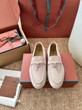 Loro Piana Summer Charms Walk Suede Loafers - Blush Pink