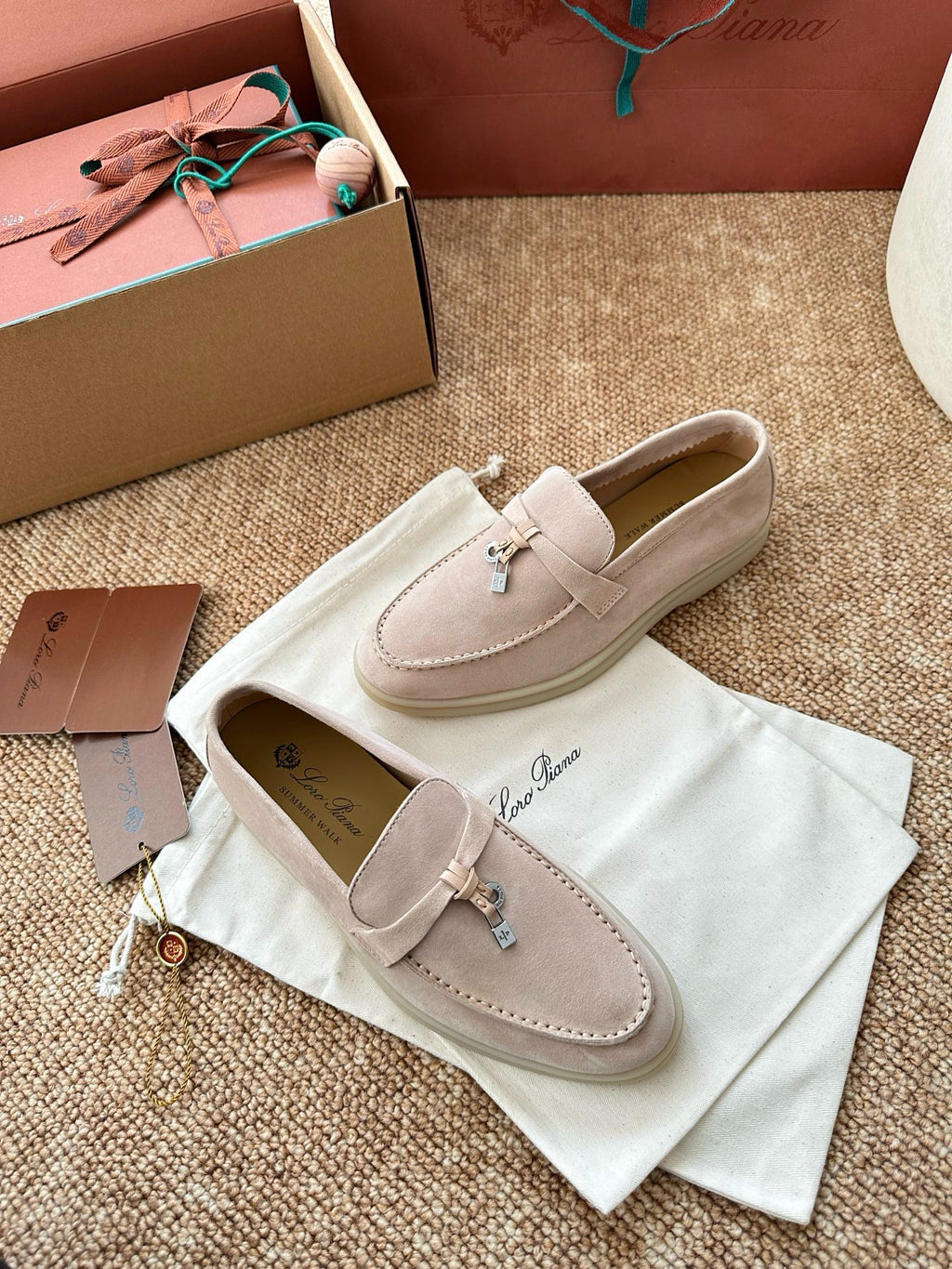 Loro Piana Summer Charms Walk Suede Loafers - Blush Pink