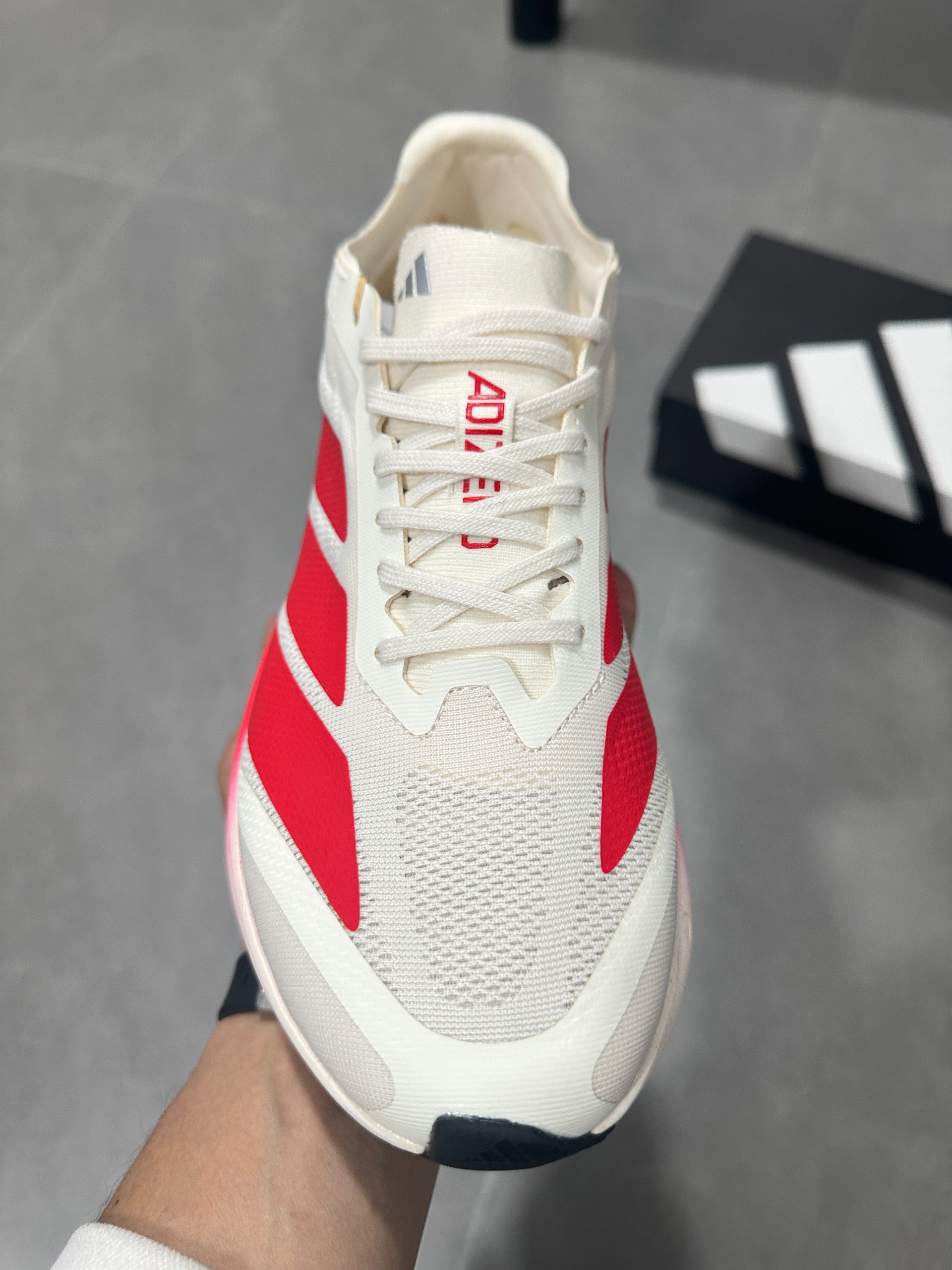 Adidas Adizero Evo SL (Off-White / Red colorway)