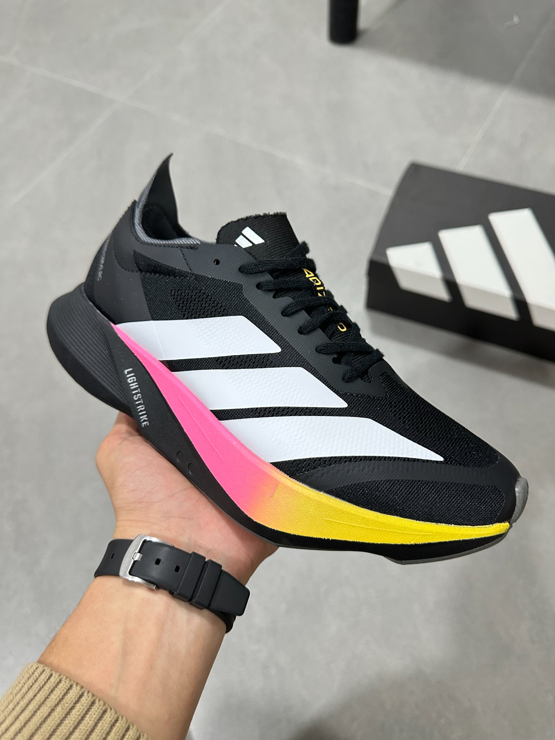 Adidas Duramo Speed (Core Black / Silver Metallic / Pink/Yellow Gradient colorway)